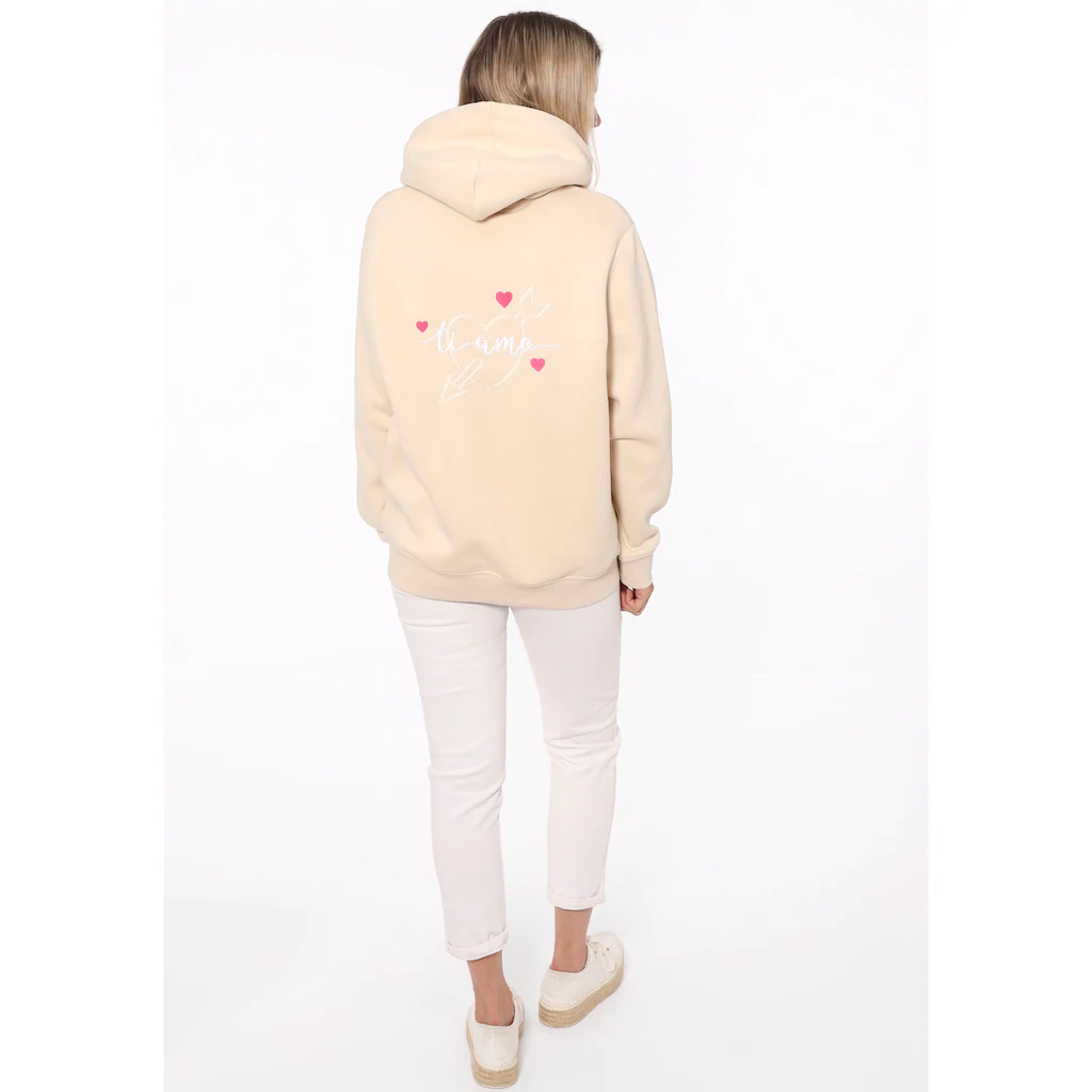 Zwillingsherz Hoodie Mit "Amore"-Aufstick Und Herzchen Am Rücken