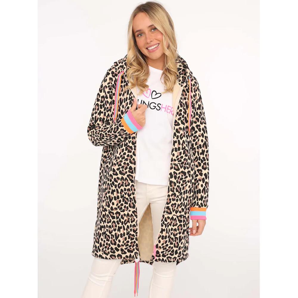 Zwillingsherz Jerseymantel »"Leo allover Neon Kante"« mit Kapuze und Taschen Neondetails