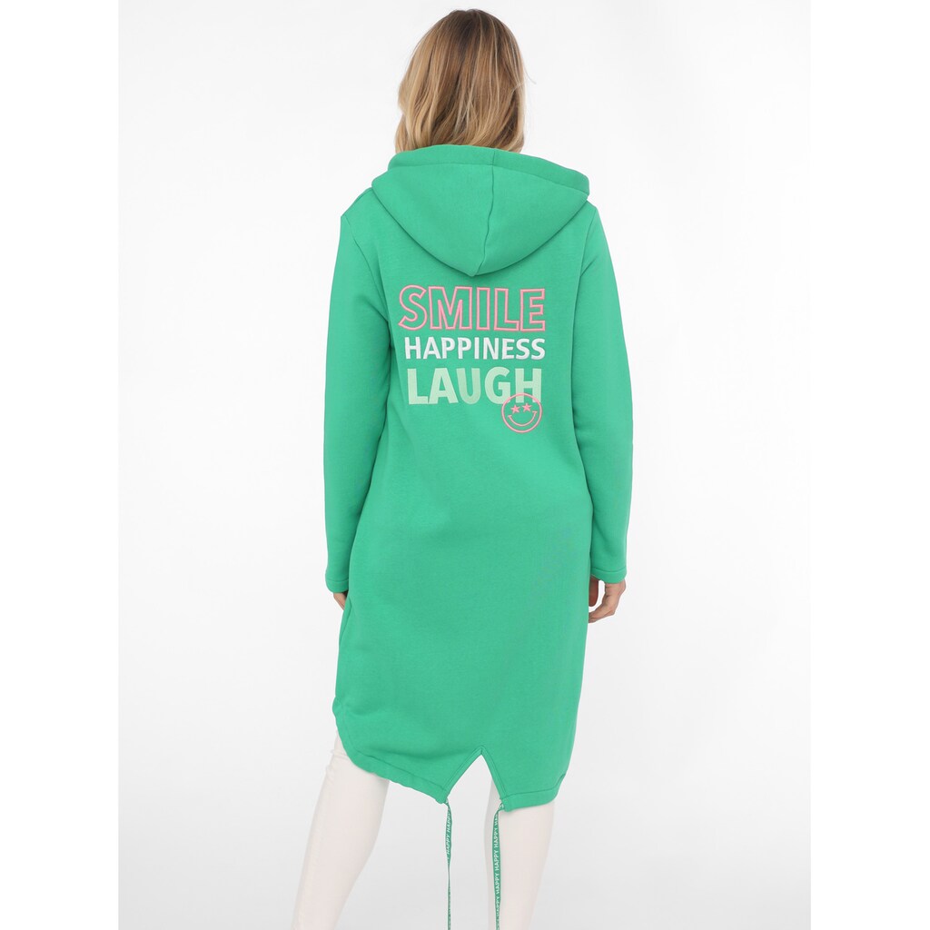 Zwillingsherz Jerseymantel »"Smile Happiness Laugh"« Mit Positiver Botschaft Gesticktes Motiv Hinten Und Vorne