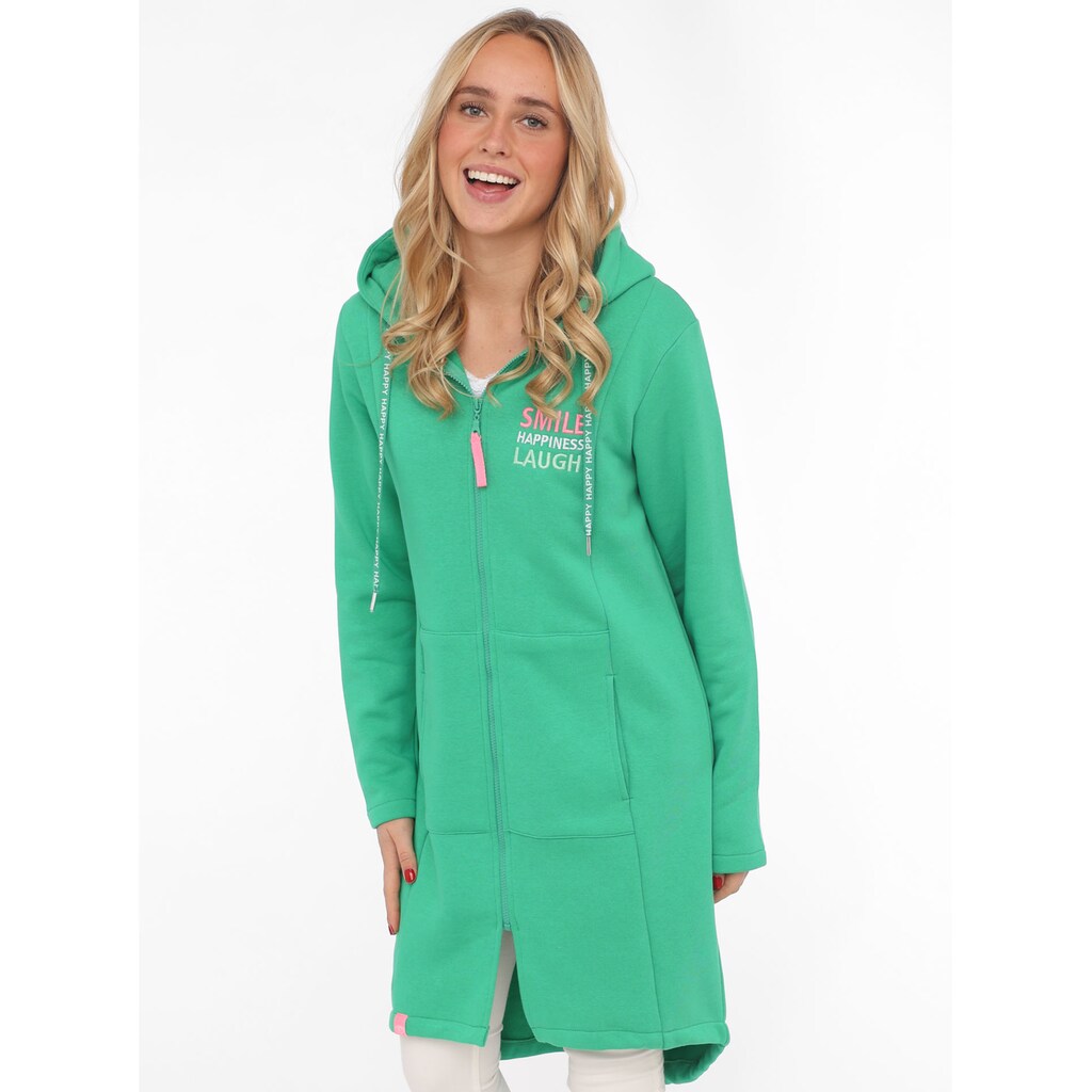 Zwillingsherz Jerseymantel »"Smile Happiness Laugh"« mit positiver Botschaft gesticktes Motiv hinten und vorne