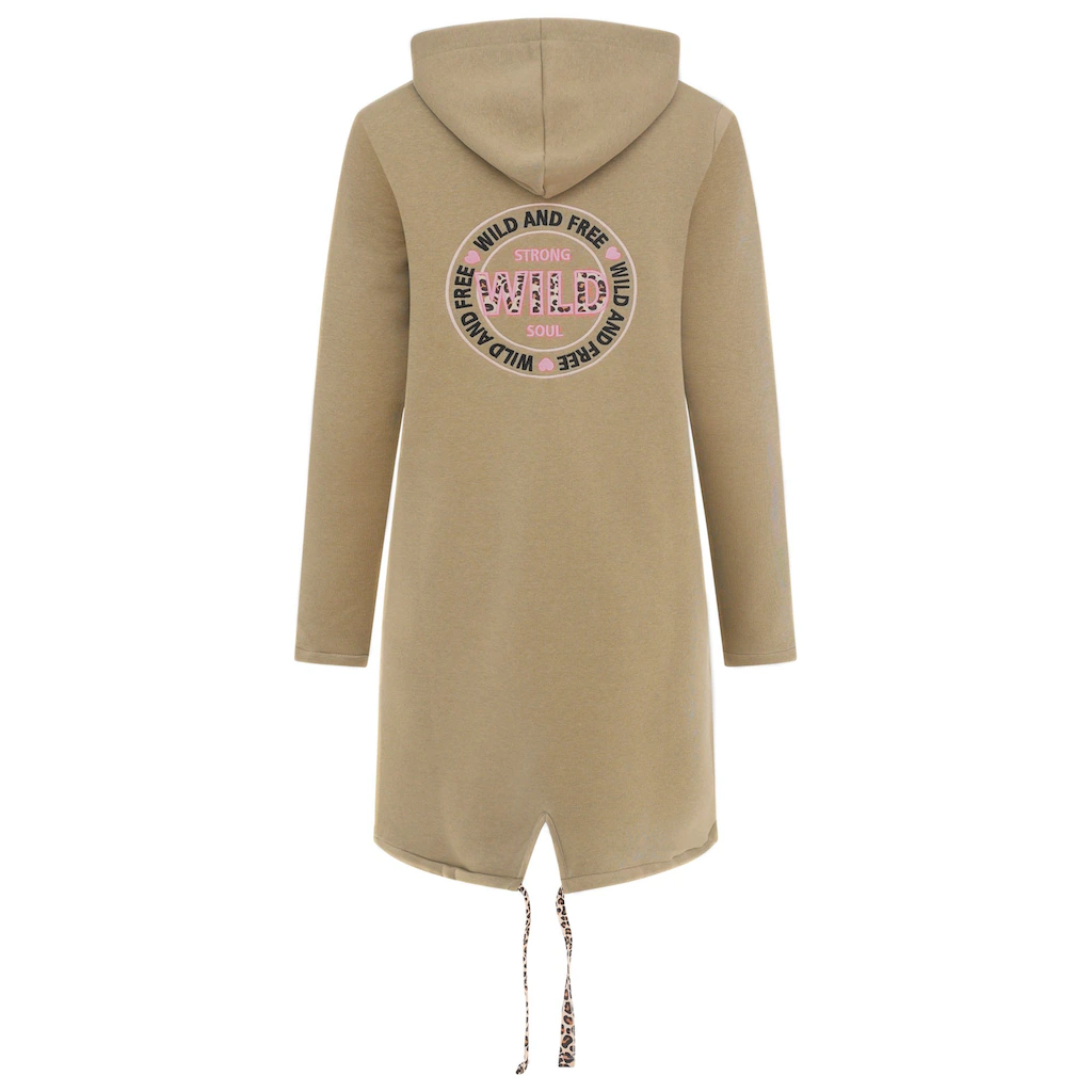 Zwillingsherz Jerseymantel »"Wild And Free"« Mit Auffäligem Front Und Back Motiv Und Leo Details