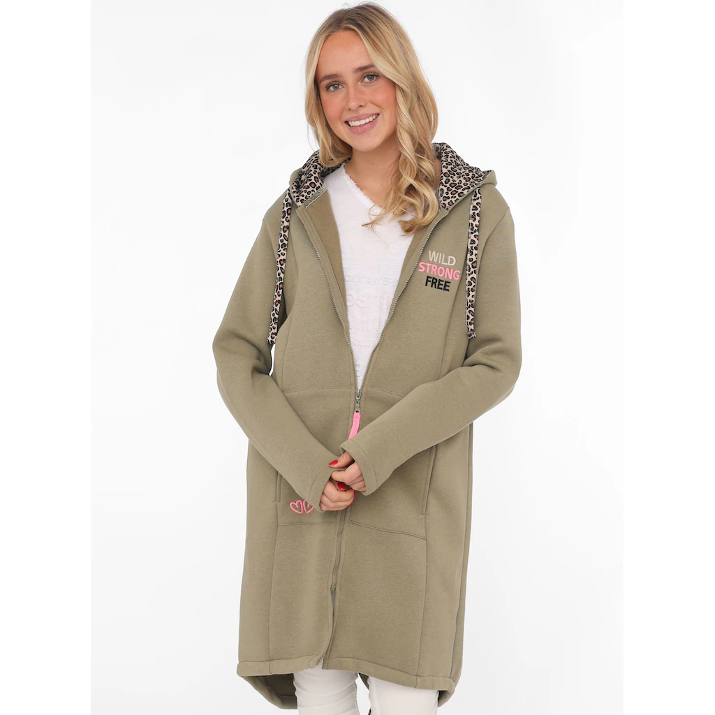 Zwillingsherz Jerseymantel »"Wild and Free"« mit auffäligem Front und Back Motiv und Leo Details