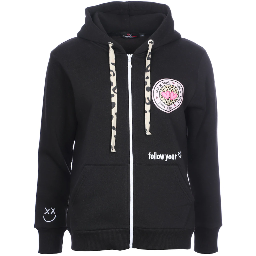 Zwillingsherz Kapuzensweatjacke Mit Bindebändern In Leo-Optik