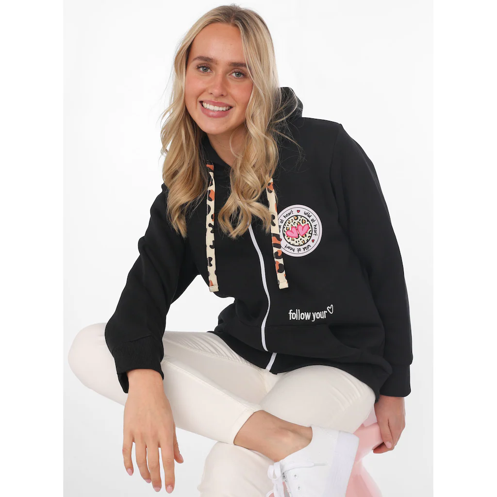 Zwillingsherz Kapuzensweatjacke Mit Bindebändern In Leo-Optik