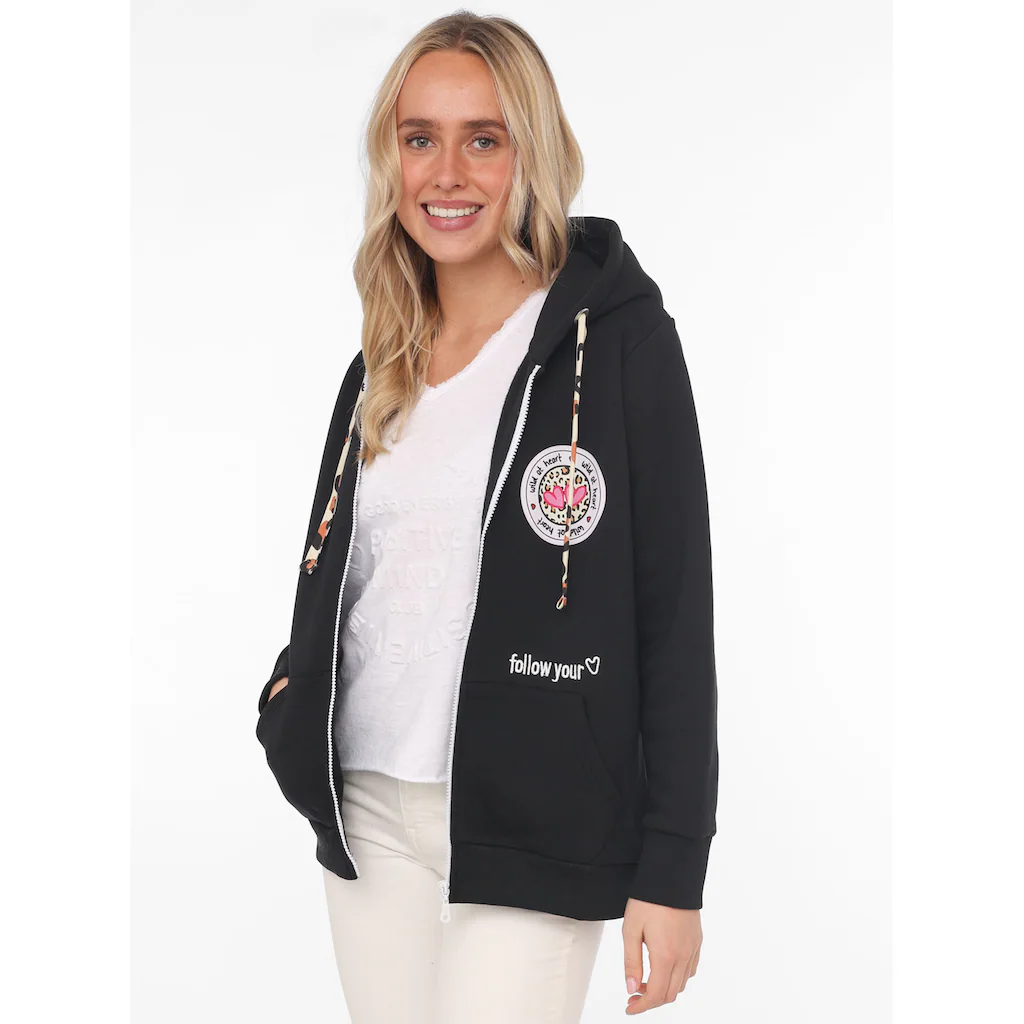 Zwillingsherz Kapuzensweatjacke mit Bindebändern in Leo-Optik