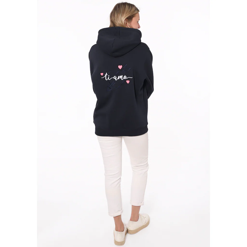 Zwillingsherz Kapuzensweatshirt Mit "Amore"-Schriftzug Und Herzchen Am Rücken