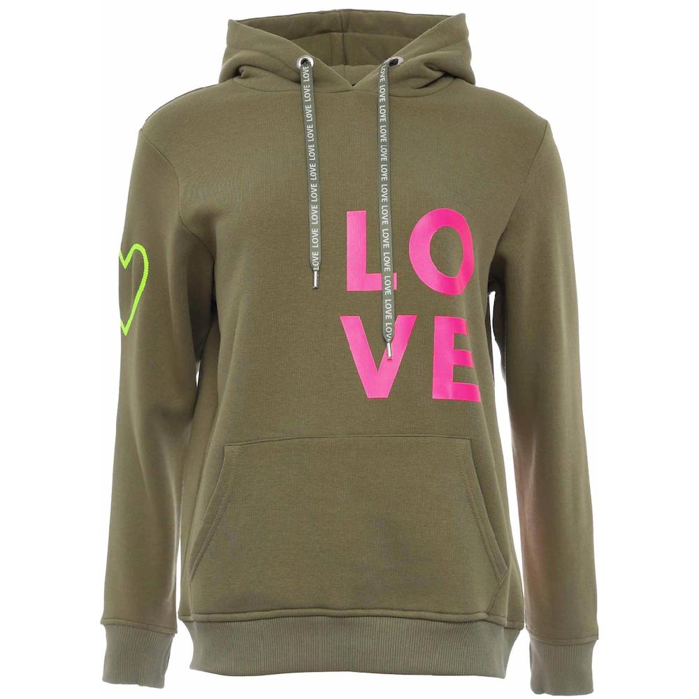 Zwillingsherz Kapuzensweatshirt Mit Gesticktem Neon Herz Am Ärmel Und "Love" Schriftzug Auf Kordel