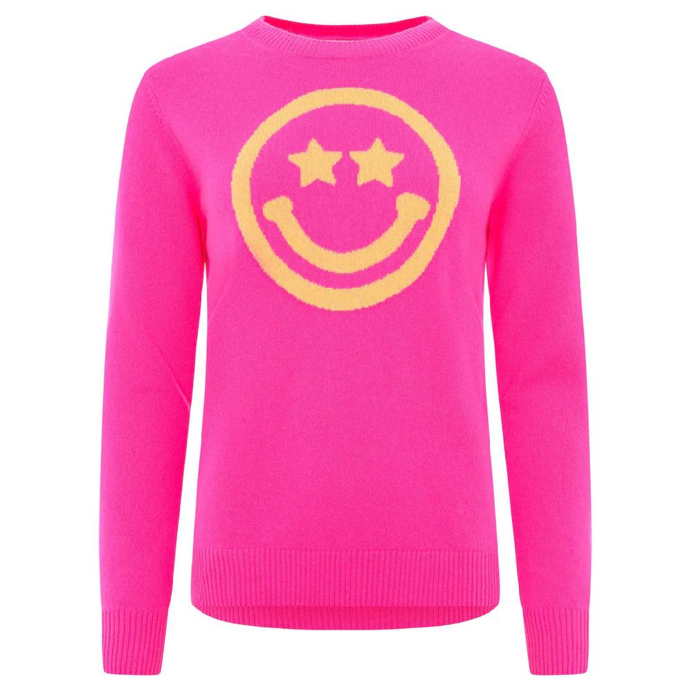 Zwillingsherz Kaschmirpullover »Roundneck "Smiley Face"« In Neonpink Mit Orangen Smiley