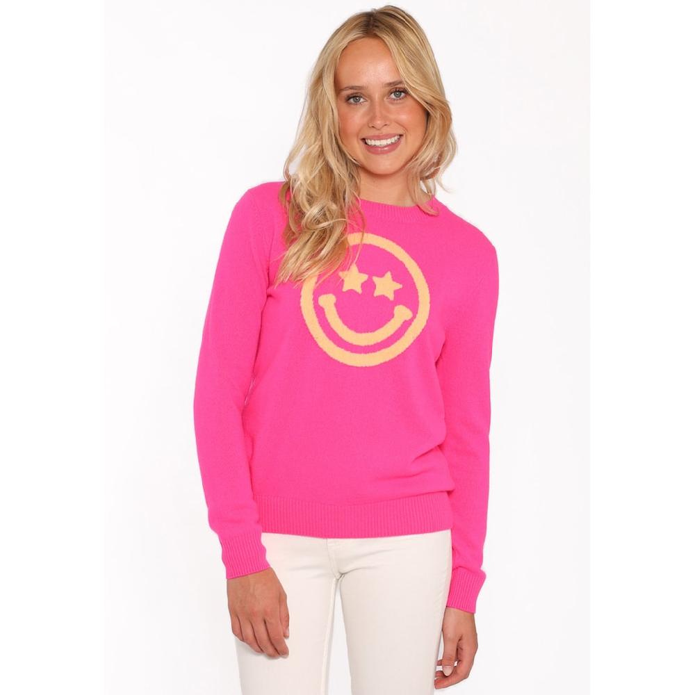 Zwillingsherz Kaschmirpullover »Roundneck "Smiley Face"« in Neonpink mit orangen Smiley