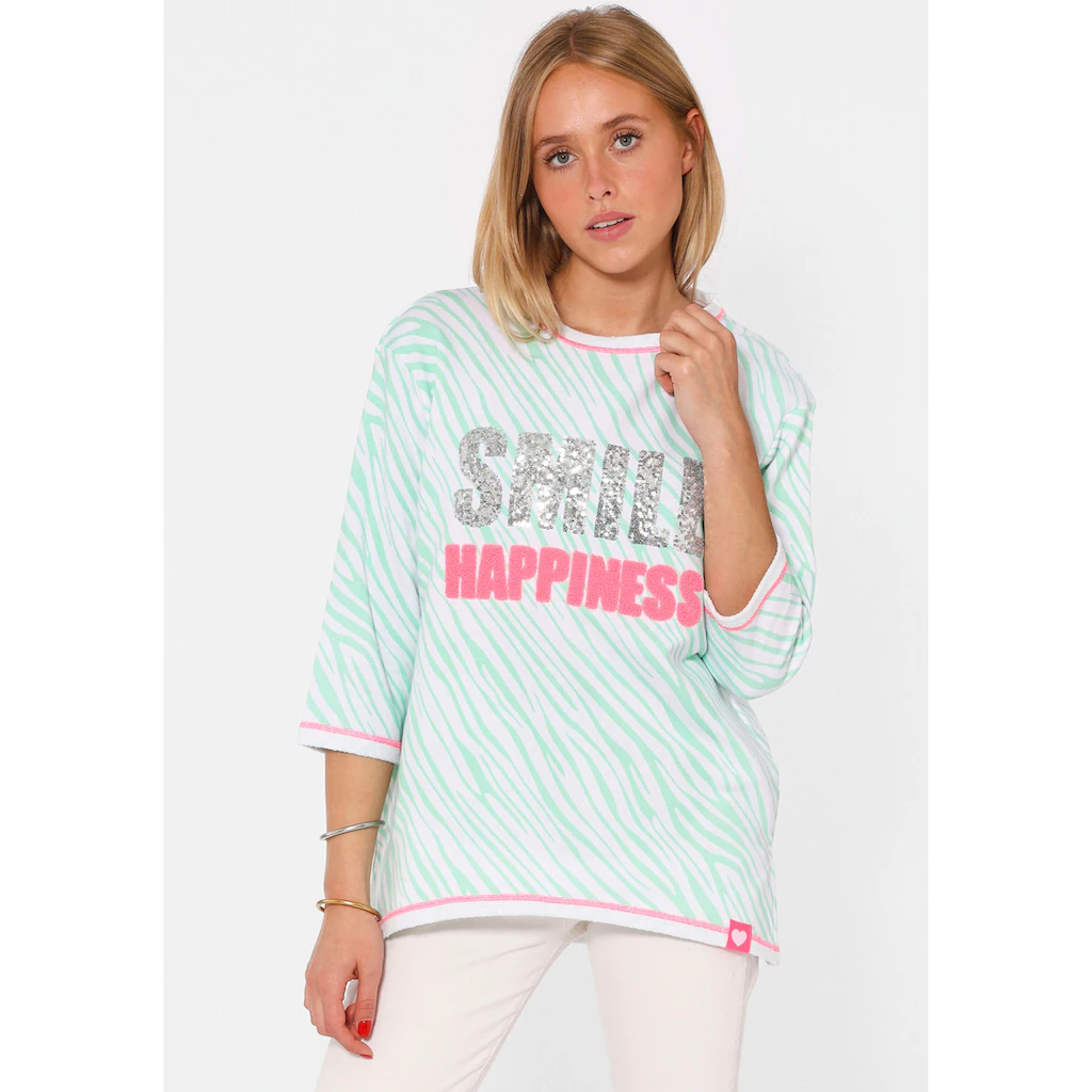 Zwillingsherz Langarmshirt »"SMILE Happiness"« mit Zebramuster und Frontmotiv mit 3/4 Arm