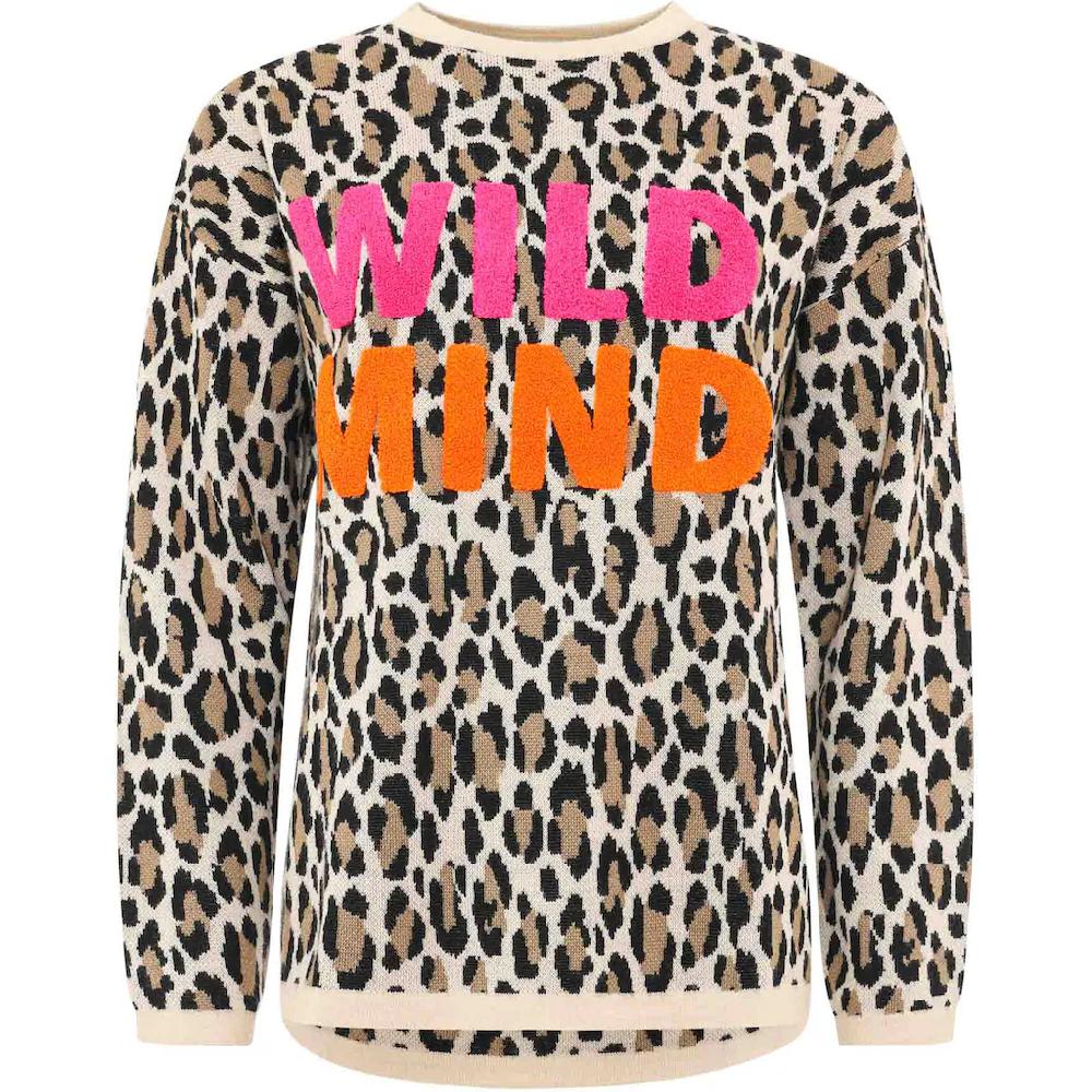 Zwillingsherz Rundhalspullover »"Leo-Wild Mind"« Mit Flockprint-Schriftzug In Neon