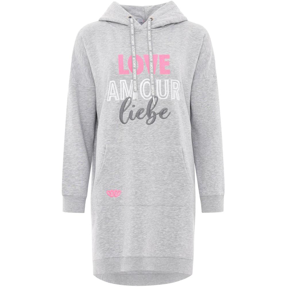 Zwillingsherz Sweatkleid »"Love Amour Liebe"« Mit Praktischen Fronttaschen Und Bedruckter Kordel