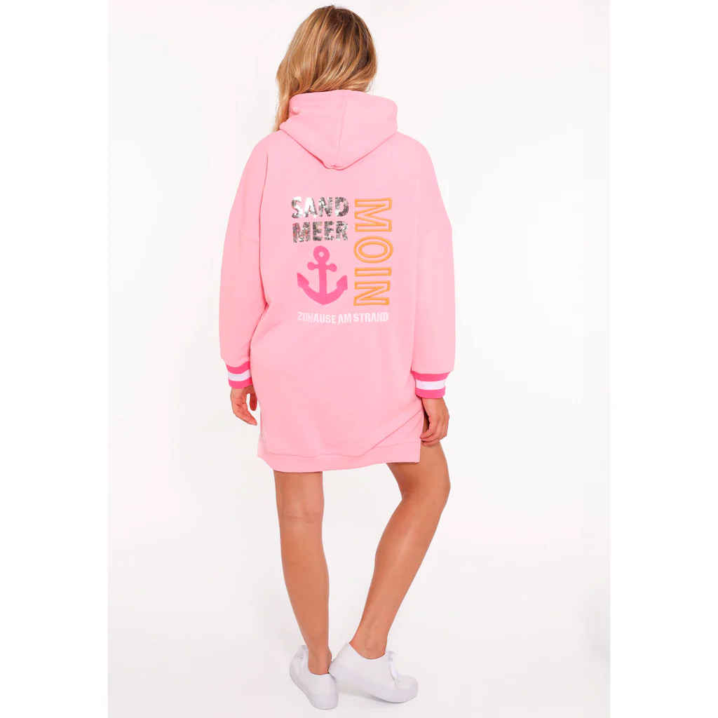 Zwillingsherz Sweatkleid »"Zuhause Am Strand"« Mit Kapuze Taschen Front Und Backmotiv Und Bündchen Mit Neonstreifen