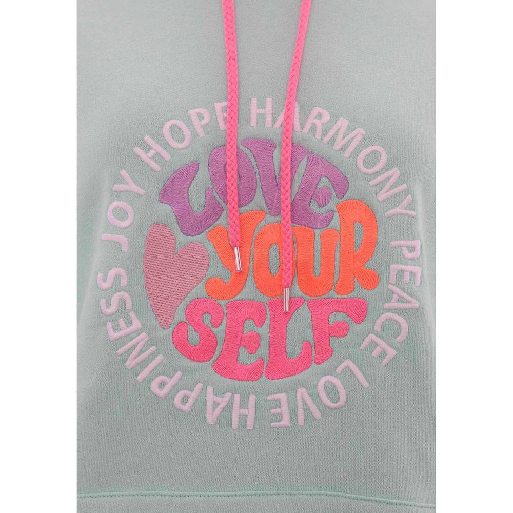 Zwillingsherz Sweatshirt In Pastell Mit Neonfarbener "Love Yourself" Stickerei & Pinker Kordel