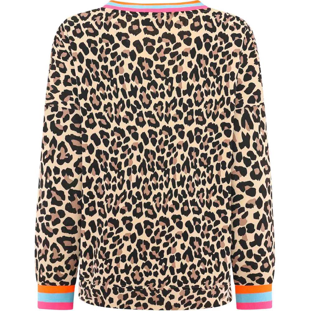 Zwillingsherz Sweatshirt »"Leo Allover Neon Kante"« Mit Trendiger Leo-Optik Vokuhila-Schnitt Und Neonfarbenen Details