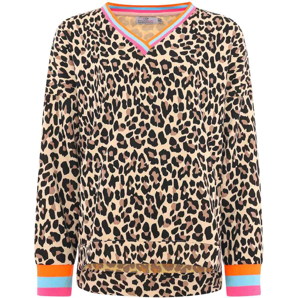 Zwillingsherz Sweatshirt »"Leo Allover Neon Kante"« mit trendiger Leo-Optik Vokuhila-Schnitt und neonfarbenen Details