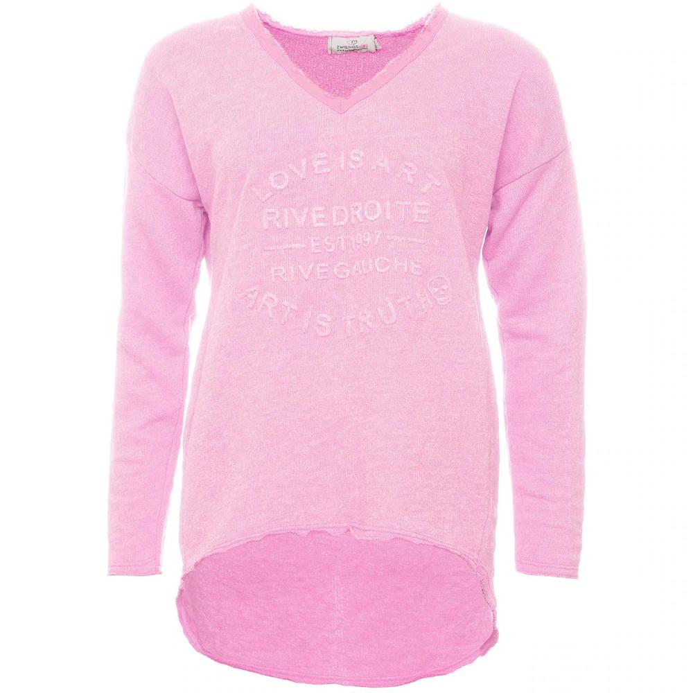 Zwillingsherz Sweatshirt mit ausgefranstem V-Ausschnitt im Vintage Look