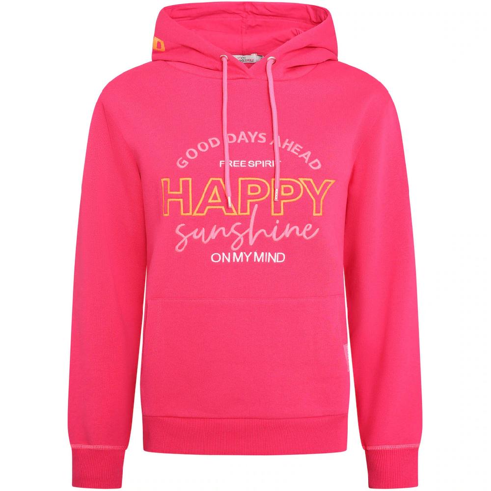 Zwillingsherz Sweatshirt mit "Happy"-Aufstick und "Feel Good"-Schriftzug auf der Kapuze