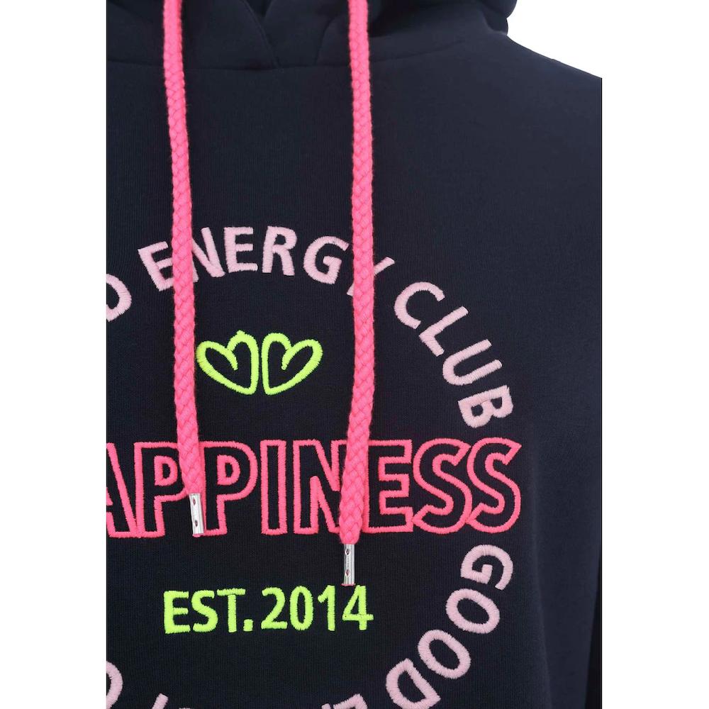 Zwillingsherz Sweatshirt Mit Neonfarbenem Aufstick Und Schriftzug Am Rücken