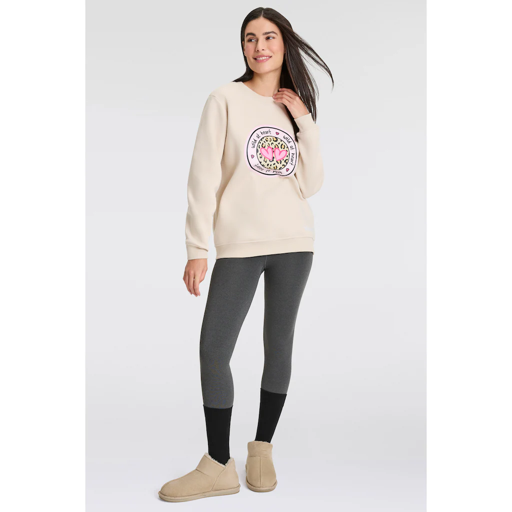 Zwillingsherz Sweatshirt mit "Wild at Heart"-Aufdruck in Leo-Optik und gestickten Details