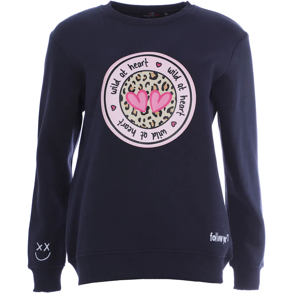 Zwillingsherz Sweatshirt mit "Wild at Heart"- Druck und gestickten Details