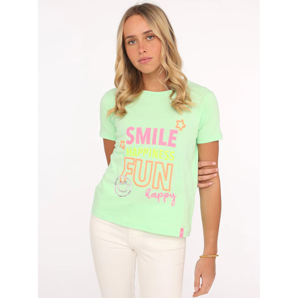 Zwillingsherz T-Shirt »"Smile Happiness Fun"« mit bunter Stickerei und Pailletten