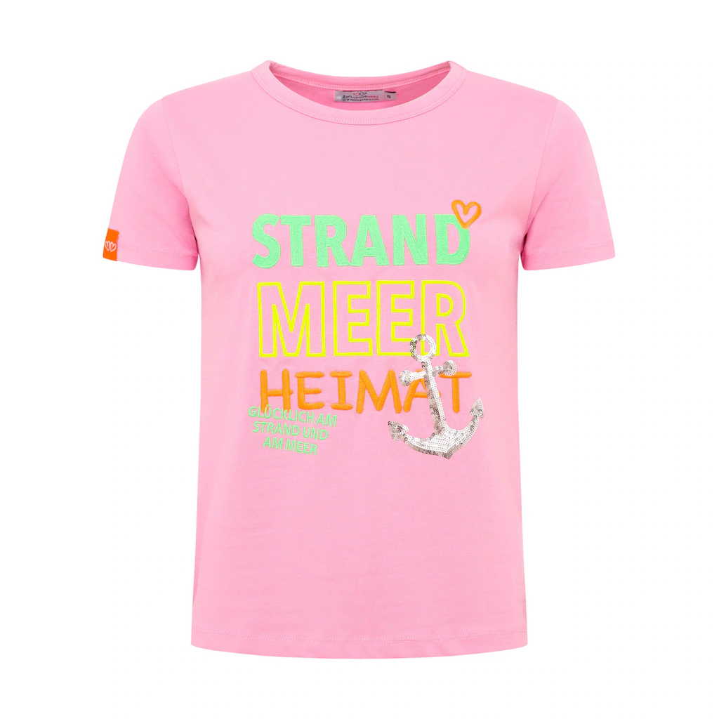 Zwillingsherz T-Shirt »"Strand Meer Heimat"« mit maritimer Stickerei und Pailletten Anker