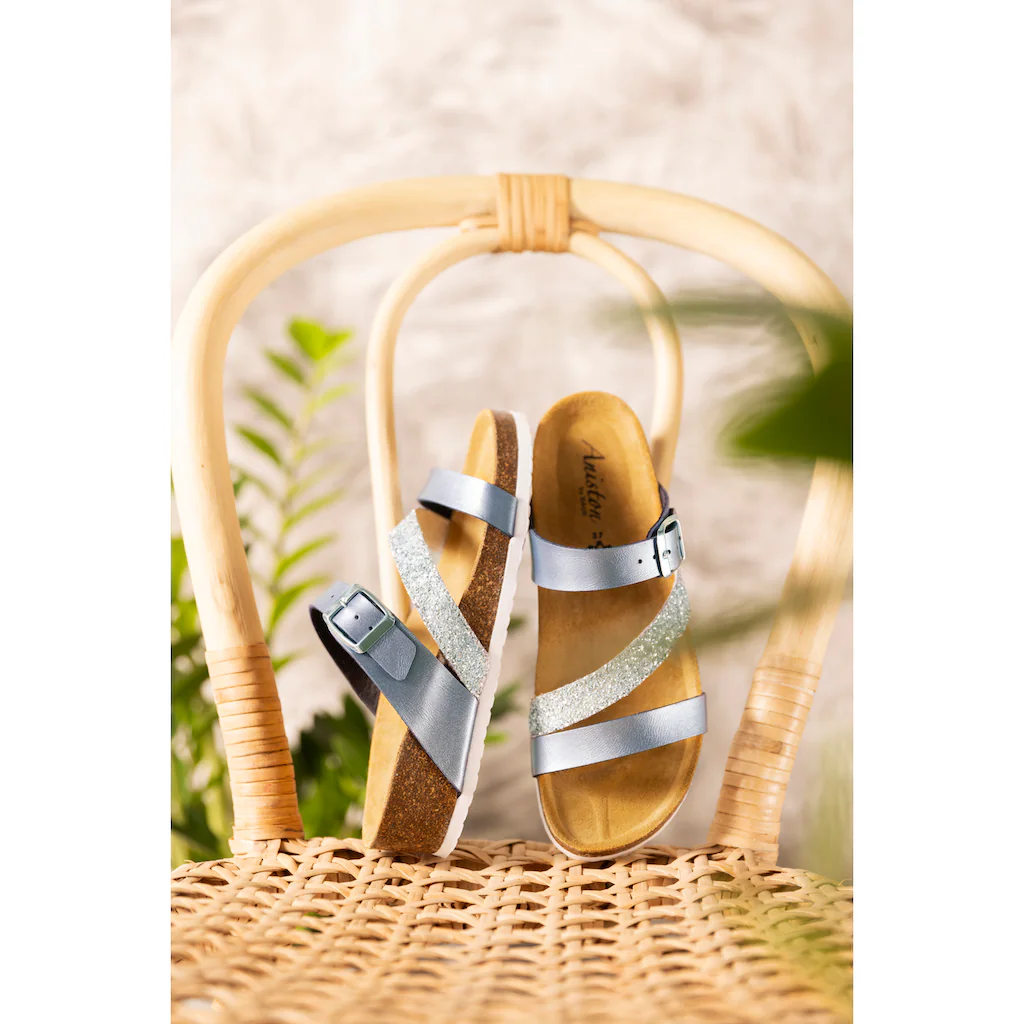 Aniston SHOES Keilpantolette Sommerschuh Strandschuh Hausschuh Glitter - NEUE KOLLEKTION