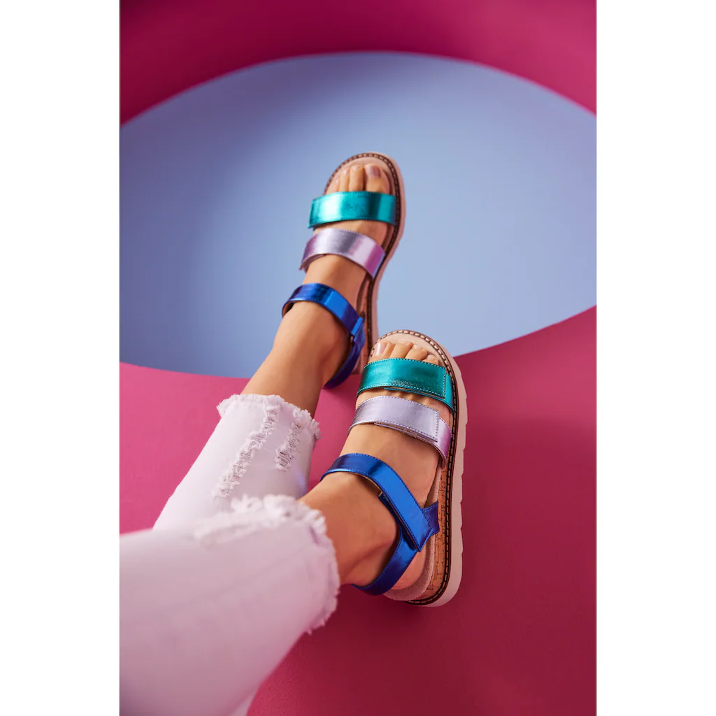 Aniston SHOES Keilsandalette Sandale Sommerschuh Klettschuh Metallic-Optik - NEUE KOLLEKTION