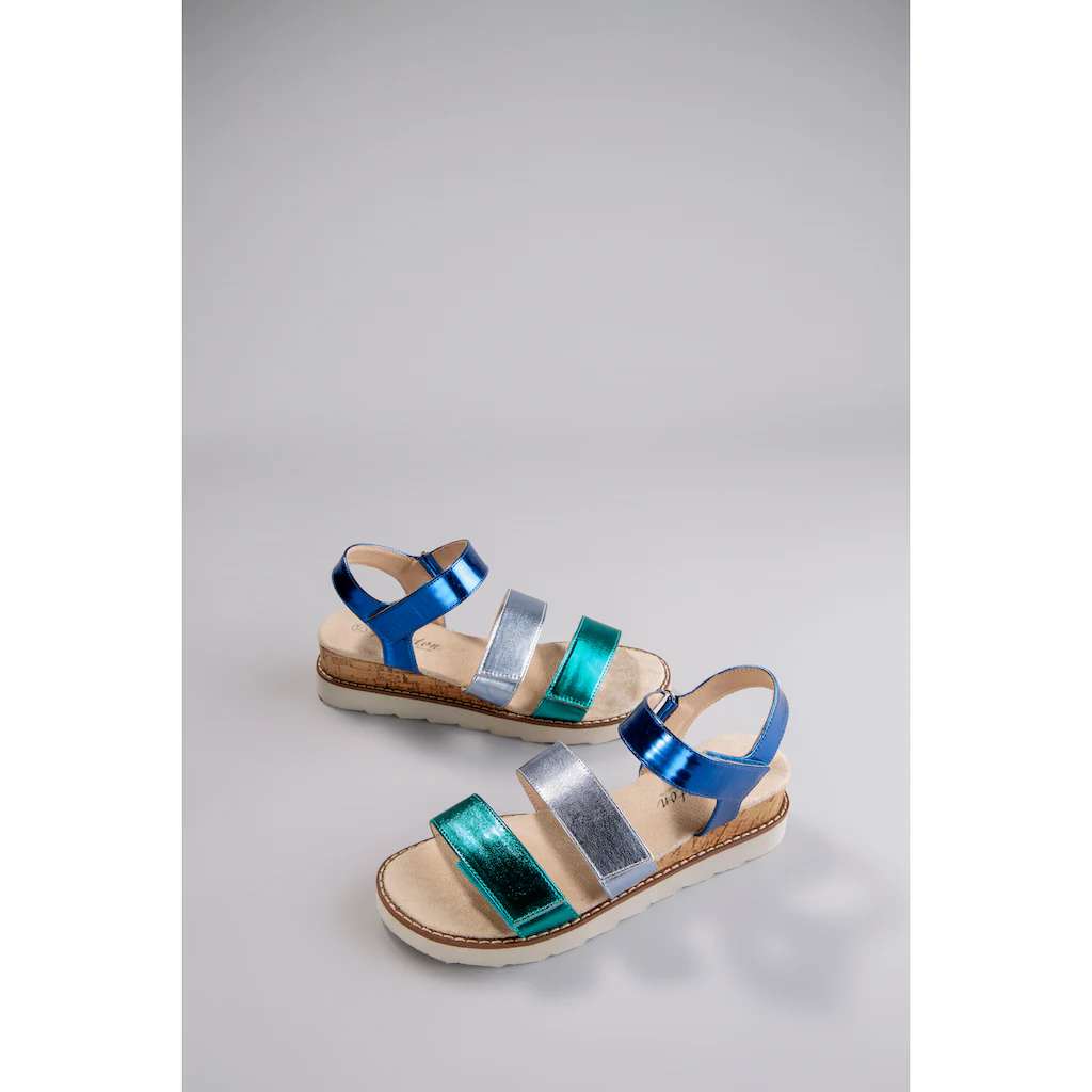 Aniston SHOES Keilsandalette Sandale Sommerschuh Klettschuh Metallic-Optik - NEUE KOLLEKTION