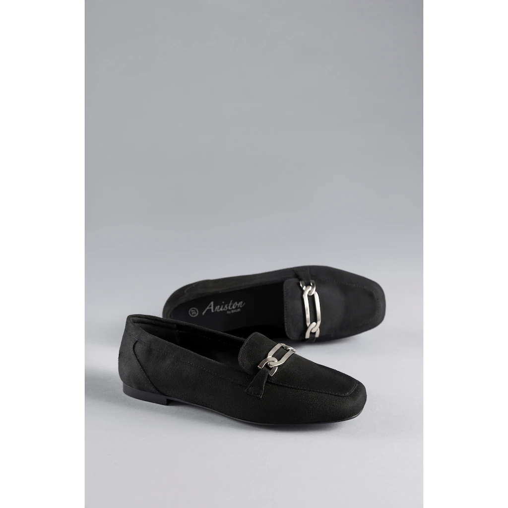 Aniston SHOES Loafer Slipper Schlupfschuh Flat Schmuckspange - NEUE KOLLEKTION