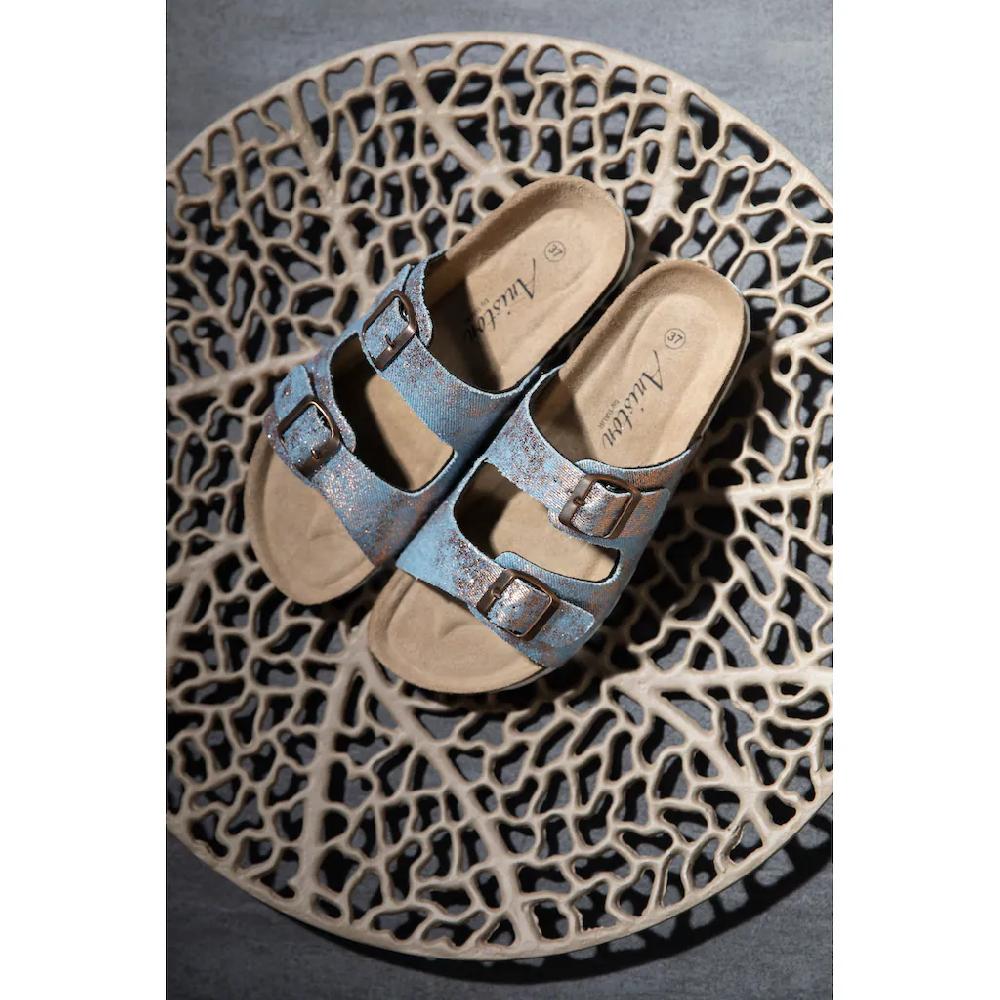 Aniston SHOES Pantolette Sommerschuh Strandschuh Urlaubschuh Metallic - NEUE KOLLEKTION