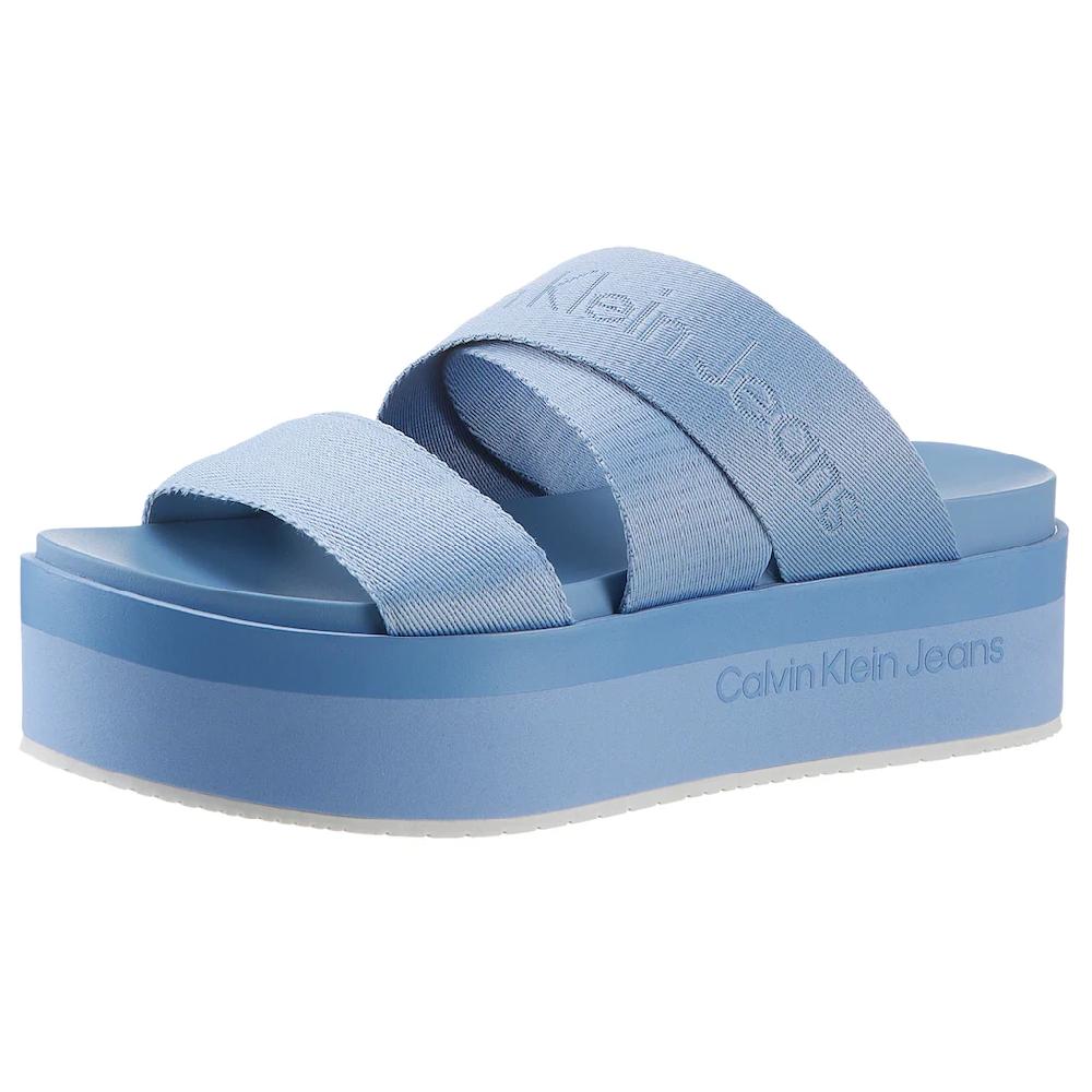 Calvin Klein Jeans Pantolette »FLATFORM SANDAL WEBBING IN MR« Plateau Sommerschuh Schlappen mit Logoschriftzug