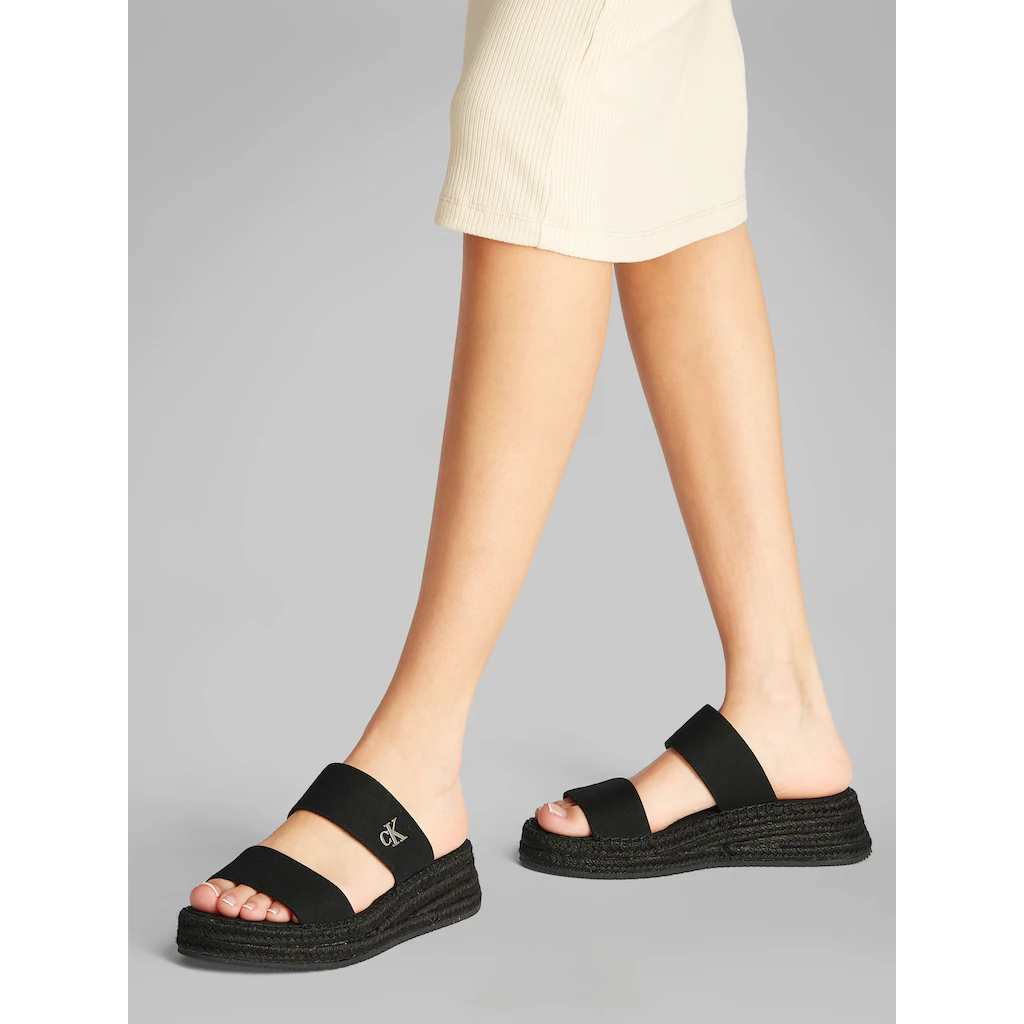 Calvin Klein Jeans Pantolette »SPORTY ROPE MG LTH WEBBING« Sommerschuh Schlappen Pool-Slides Strandschuh Mit Bastbesatz