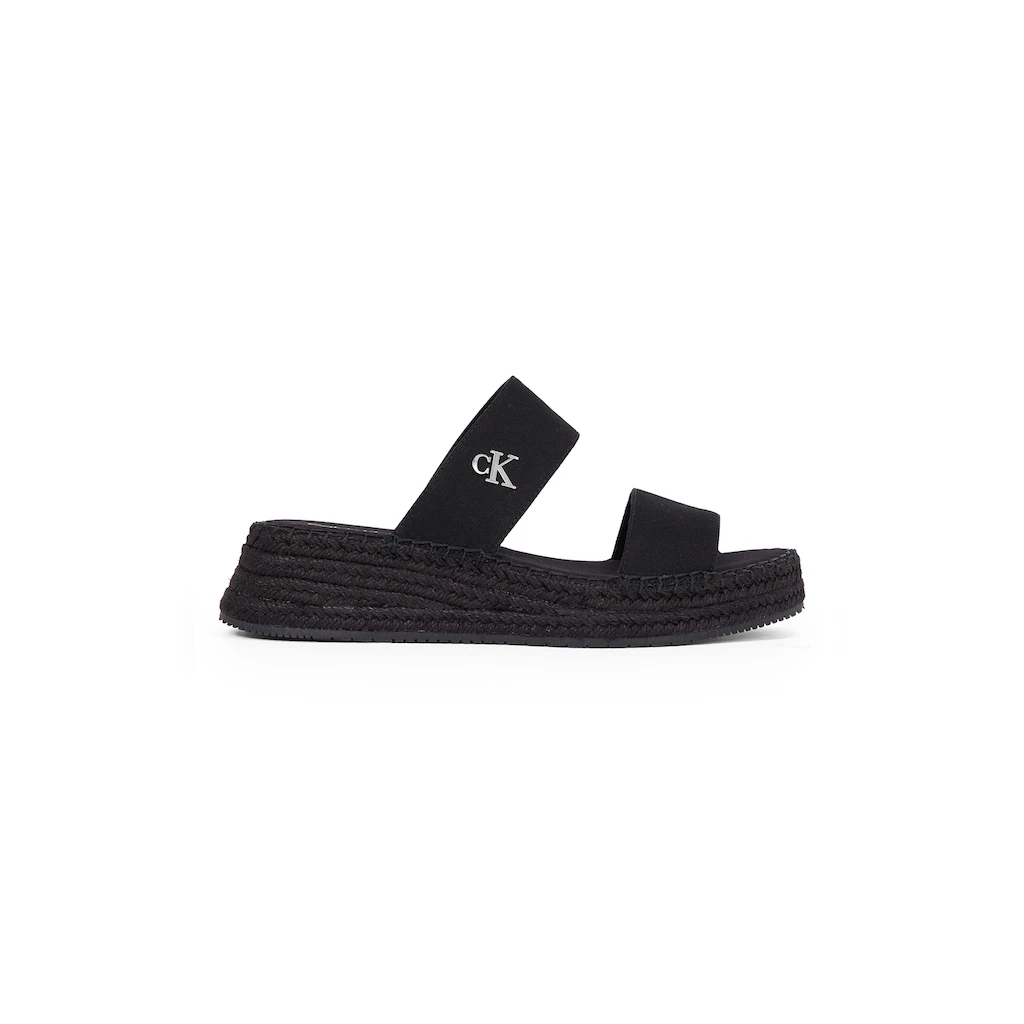 Calvin Klein Jeans Pantolette »SPORTY ROPE MG LTH WEBBING« Sommerschuh Schlappen Pool-Slides Strandschuh Mit Bastbesatz
