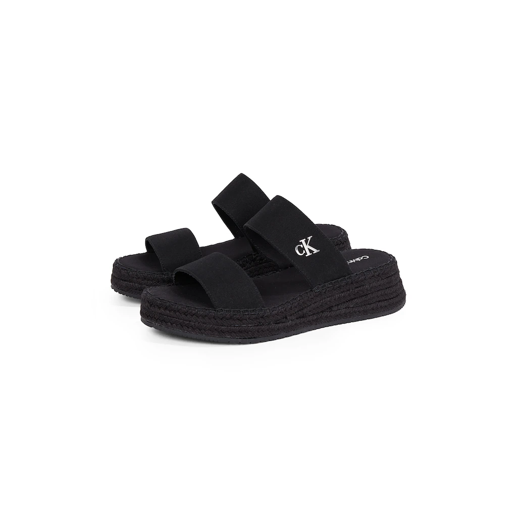 Calvin Klein Jeans Pantolette »SPORTY ROPE MG LTH WEBBING« Sommerschuh Schlappen Pool-Slides Strandschuh mit Bastbesatz