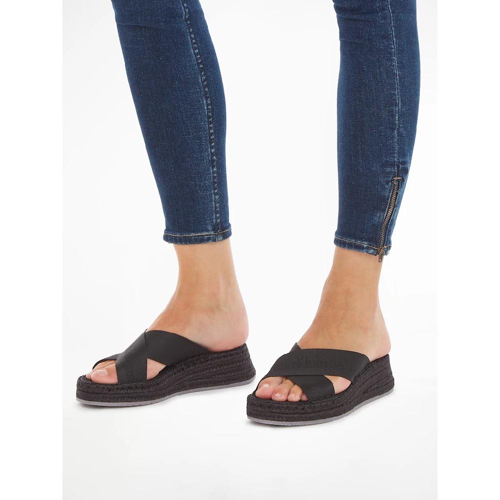 Calvin Klein Jeans Pantolette »SPORTY WEDGE ROPE SANDAL MR« Keilabsatz Sommerschuh Schlappen Mit Bastbesatz An Der Laufsohle