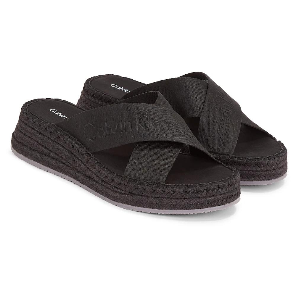 Calvin Klein Jeans Pantolette »SPORTY WEDGE ROPE SANDAL MR« Keilabsatz Sommerschuh Schlappen mit Bastbesatz an der Laufsohle