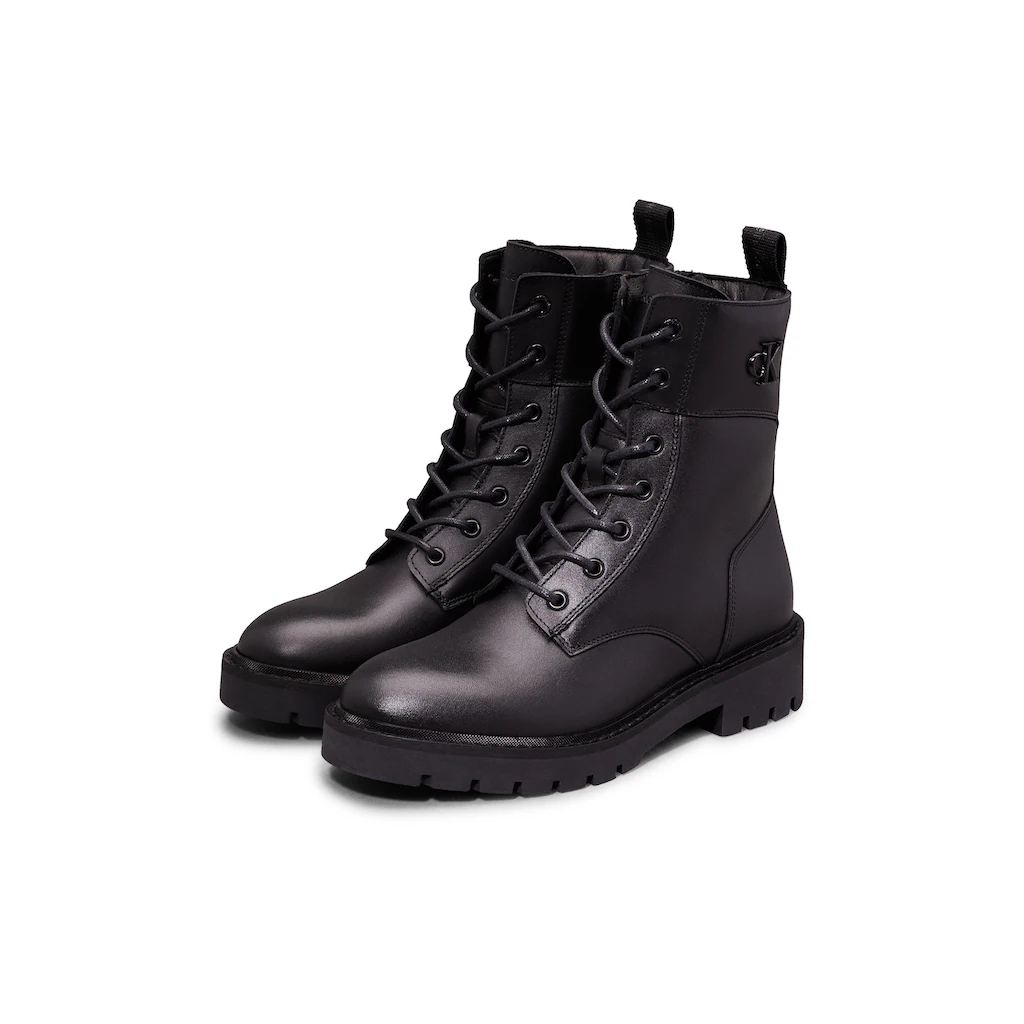 Calvin Klein Jeans Schnürboots »COMBAT BOOT MID ZIP LTH IN CALF« Blockabsatz Schnürstiefelette mit seitlichem CK-Schmuckelement online bestellen