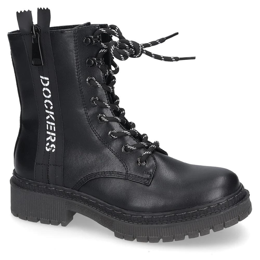 Dockers by Gerli Schnürstiefel Biker Boots Plateau Stiefel mit modischem Textilband ▷ für