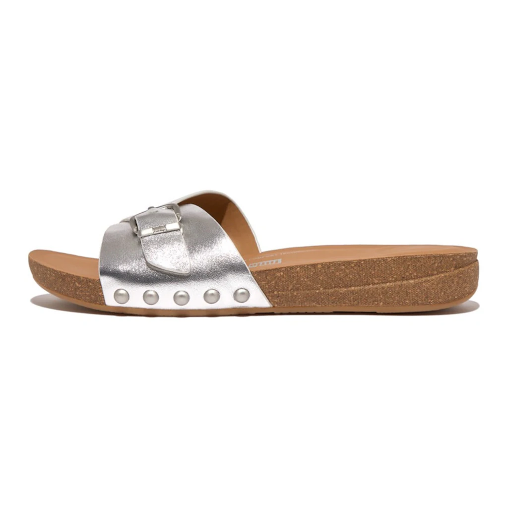 Fitflop Pantolette »IQUSHION ADJUSTABLE BUCKLE METALLIC-LEATHER SLIDES« Keilabsatz Sommerschuh Schlappen mit verstellbarer Bandage online bestellen