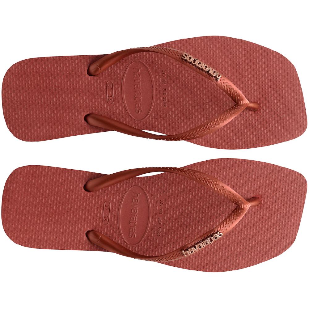 Havaianas Zehentrenner »SQUARE LOGO METALLIC« Sommerschuh Schlappen Poolsildes Mit Metallic-Riemchen