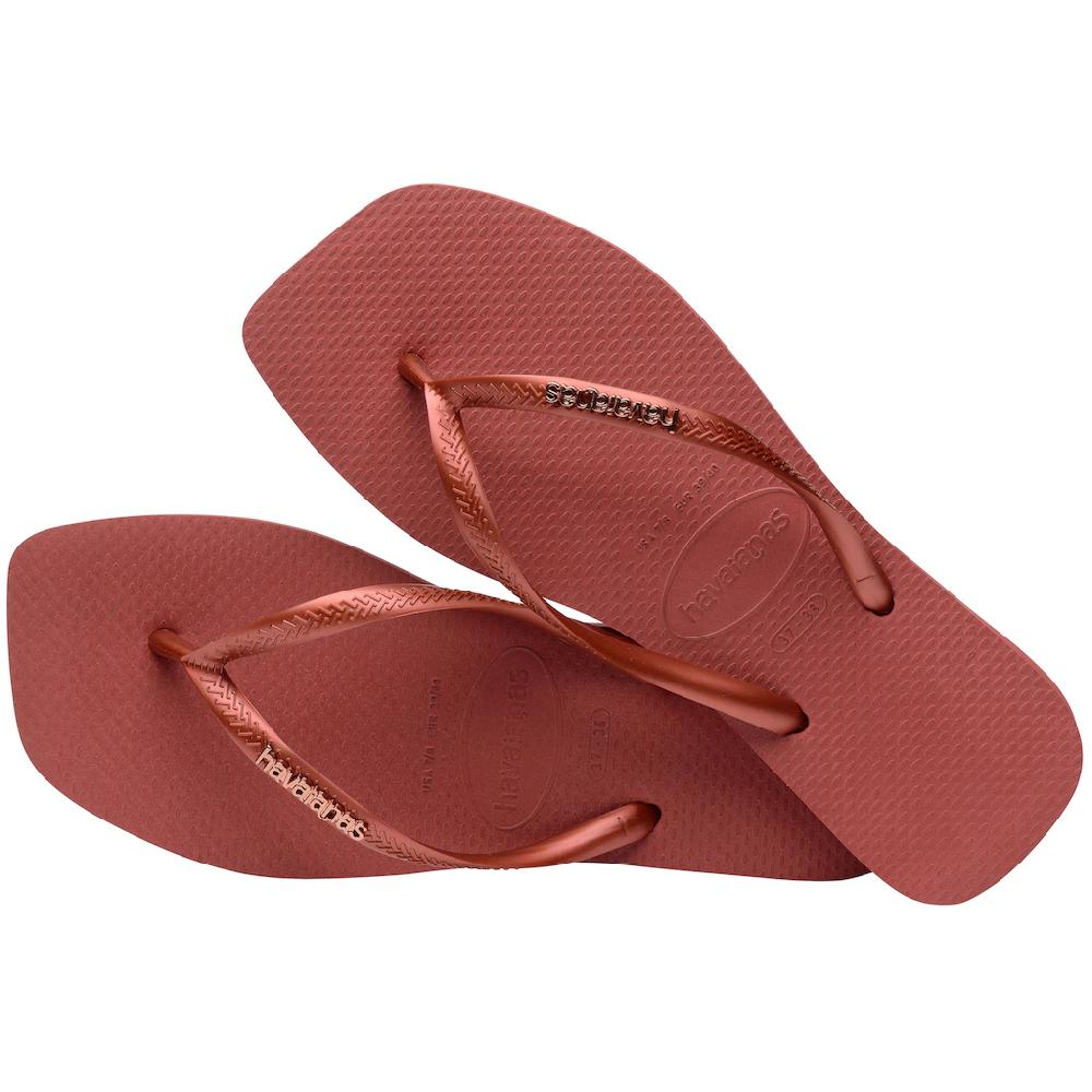 Havaianas Zehentrenner »SQUARE LOGO METALLIC« Sommerschuh Schlappen Poolsildes Mit Metallic-Riemchen