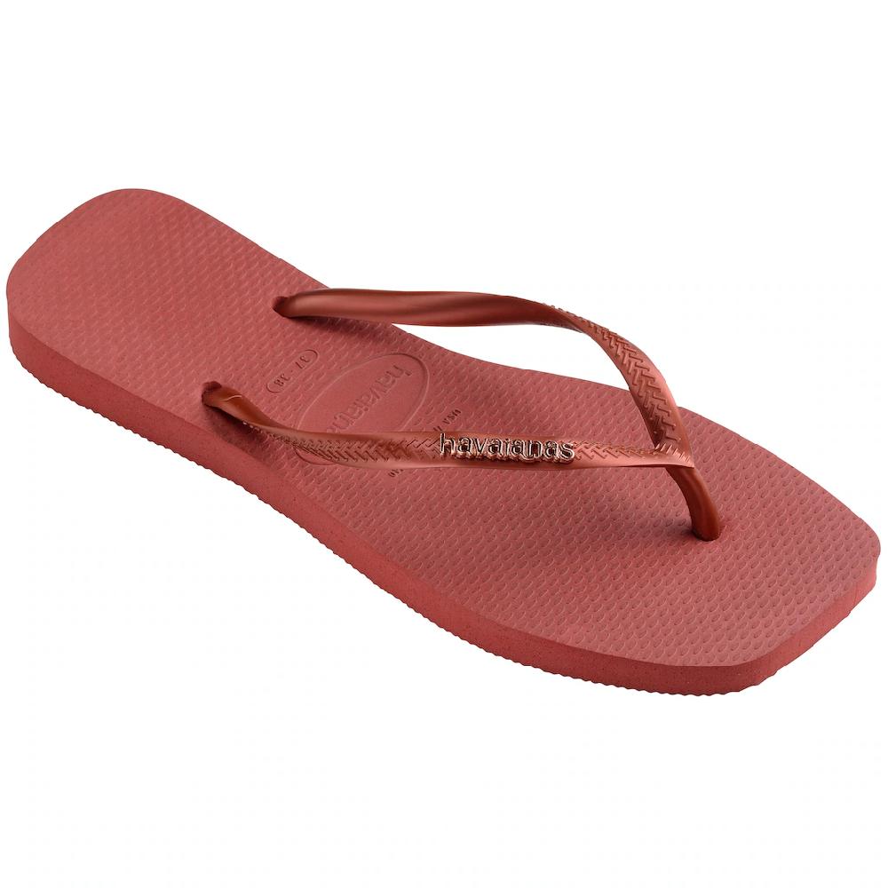 Havaianas Zehentrenner »SQUARE LOGO METALLIC« Sommerschuh Schlappen Poolsildes mit Metallic-Riemchen