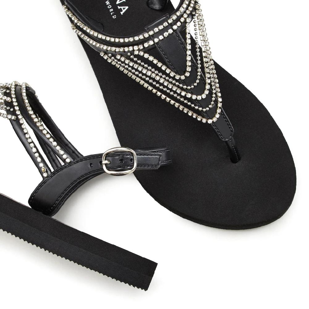 LASCANA Badesandale Sandale Badeschuh Sommerschuh Zehentrenner Mit Strass-Kette VEGAN