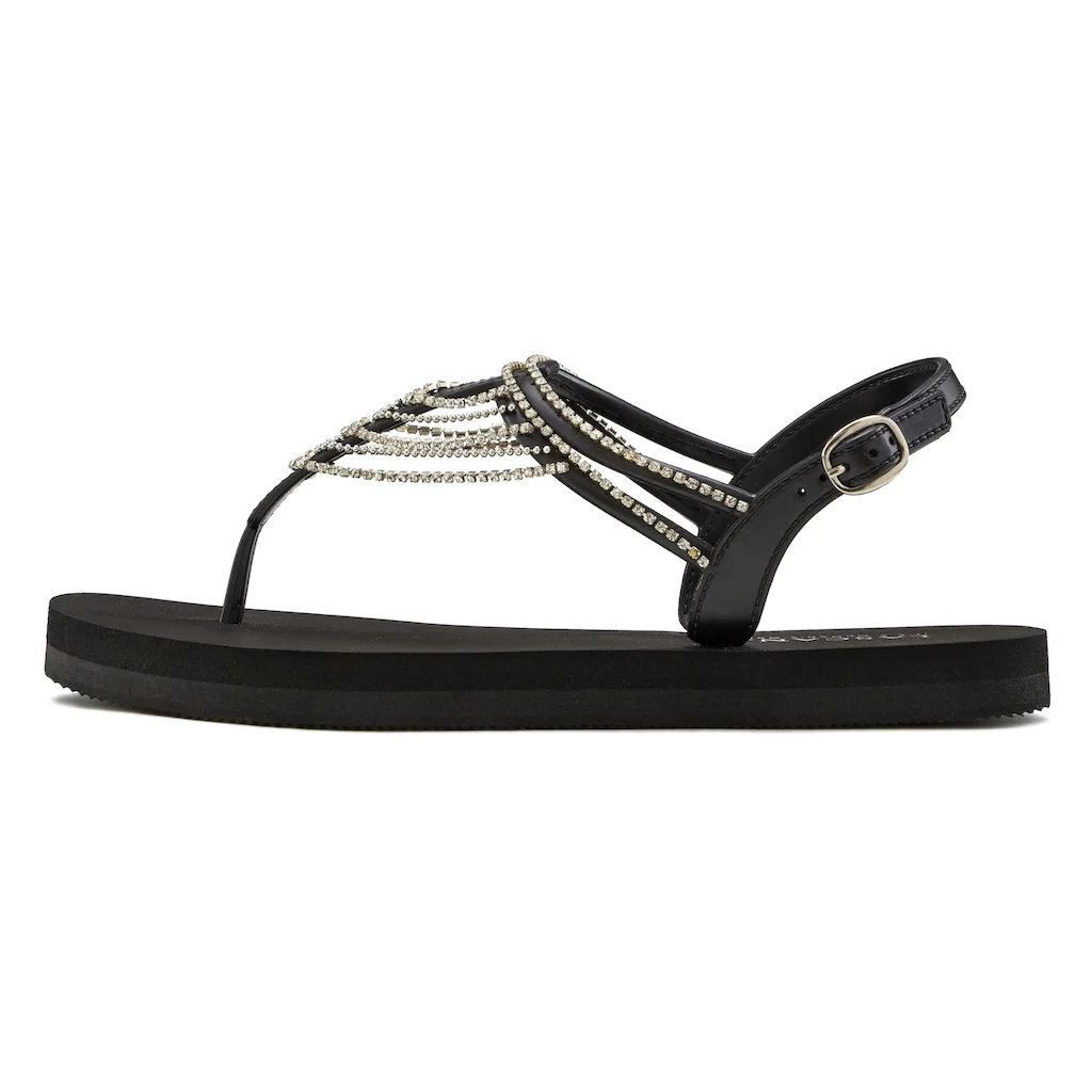 LASCANA Badesandale Sandale Badeschuh Sommerschuh Zehentrenner mit Strass-Kette VEGAN
