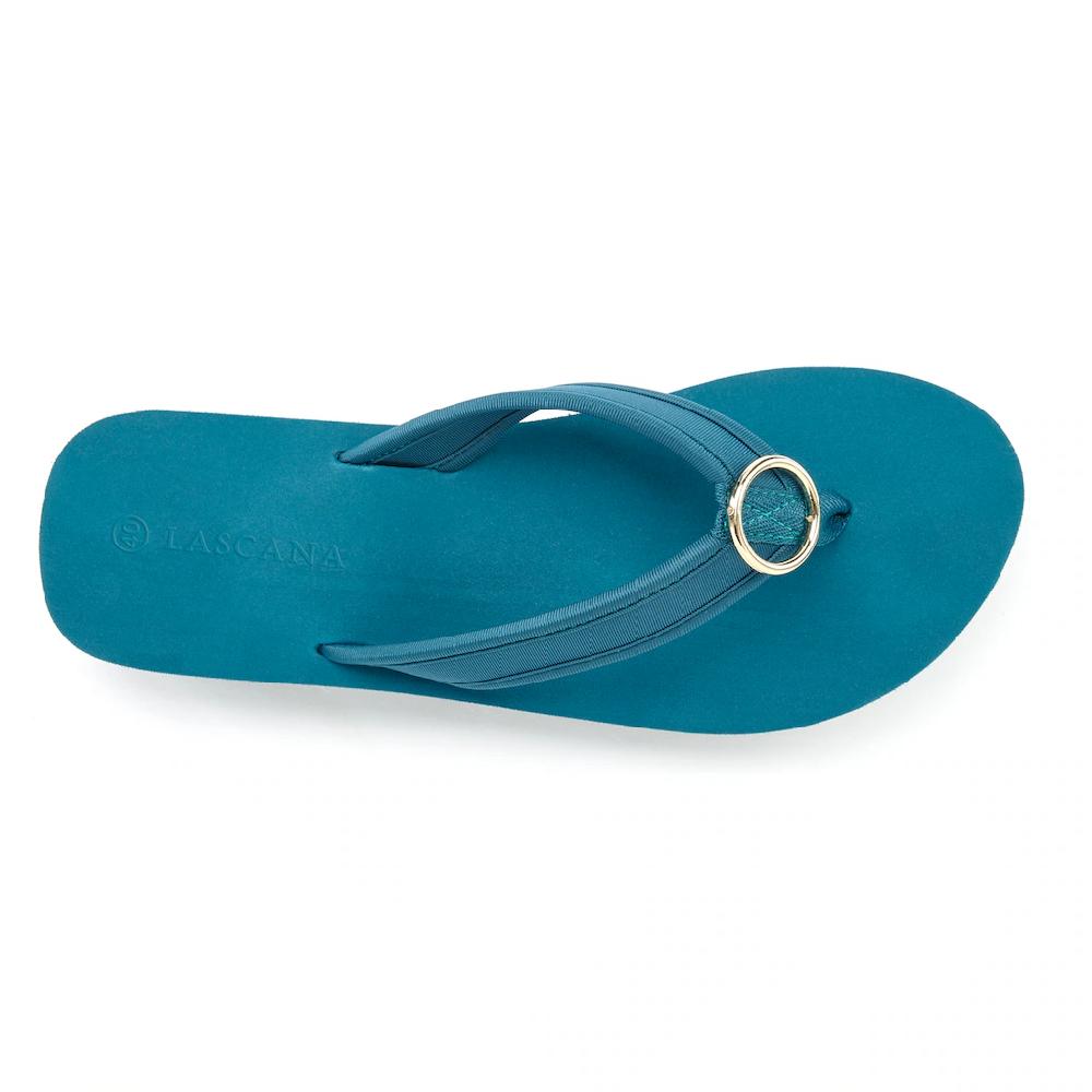 LASCANA Badezehentrenner Sandale Pantolette Badeschuh Mit Ringapplikation "Italy" VEGAN