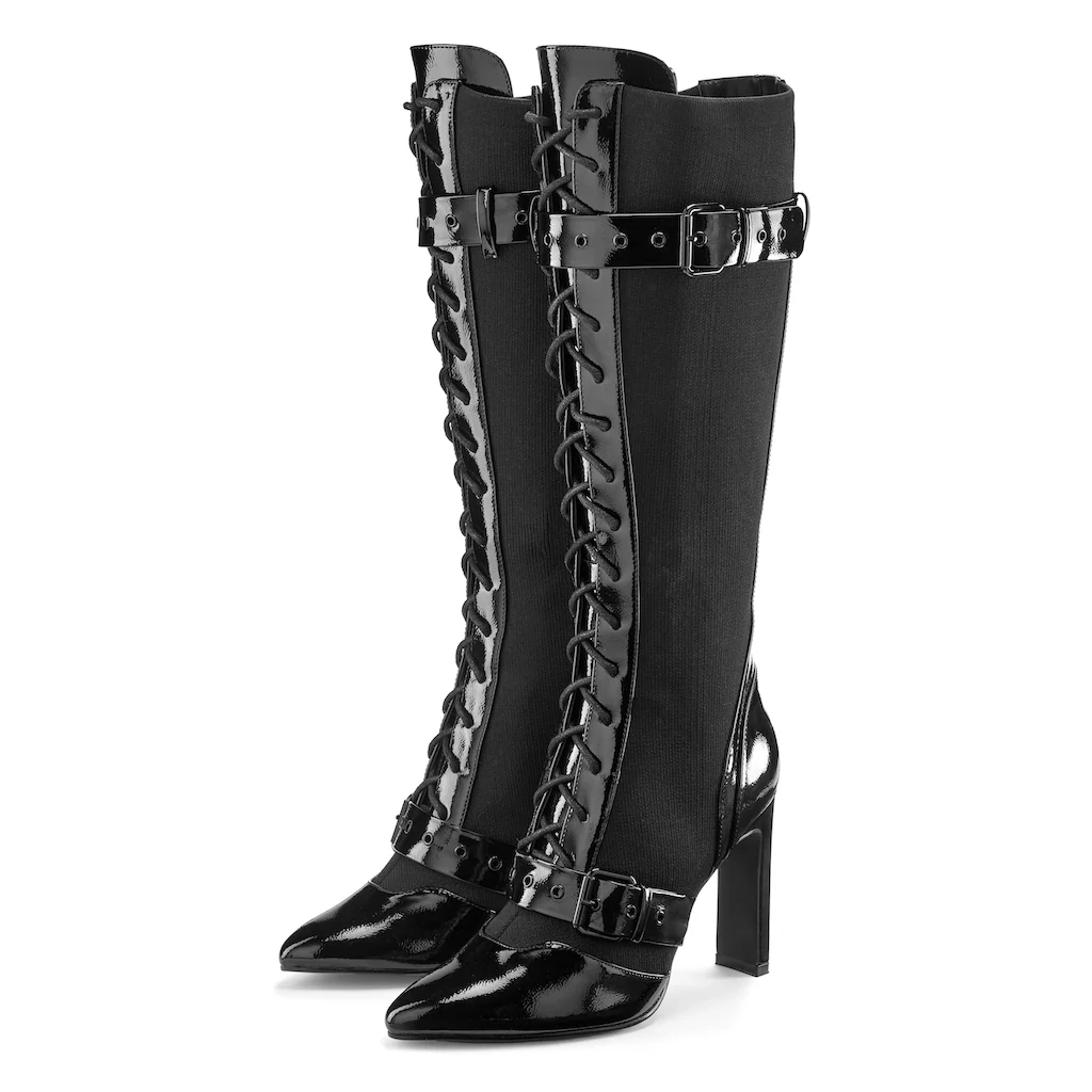 LASCANA Belle Affaire High-Heel-Stiefel Schnürstiefel mit erotischer Lack-Optik High-Heel-Stiefelette online bestellen