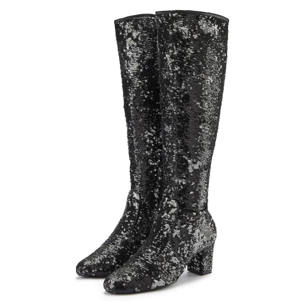 LASCANA Belle Affaire Stiefel Langer Stiefel Stiefelette Pailletten Blockabsatz Glitzer-Stiefel Bestellen