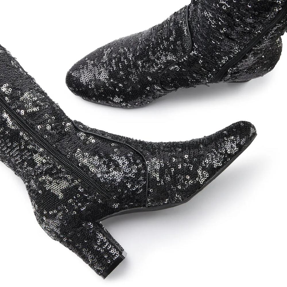 LASCANA Belle Affaire Stiefel Langer Stiefel Stiefelette Pailletten Blockabsatz Glitzer-Stiefel Bestellen